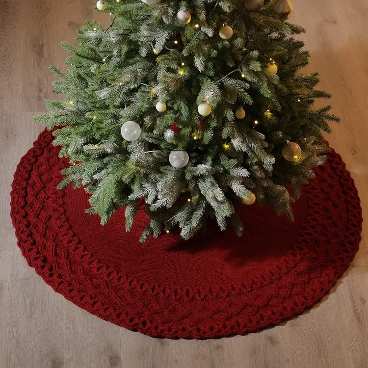 Crèmekleurige Kerstboomrok 48Inch Kabel Geweven Dikke Rustieke Boomrok Kerstboom Feestdecoratie