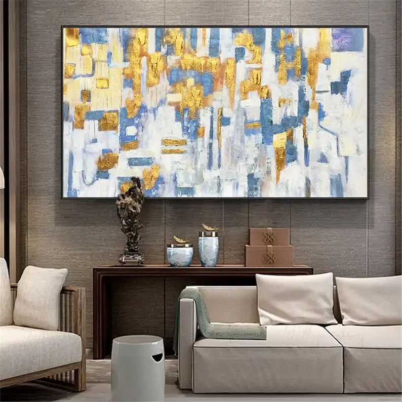 Large Size Abstract Painting Horizontal Background Wall Cuadros Decorative Painting Modern Gold Foil Framed Painting