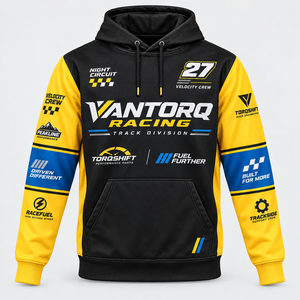 Sudadera con Capucha de Invierno para Carreras, con Logotipo Personalizado, Impresión Digital, Diseño en Bloques de Color Negro y Amarillo, Uniforme para Equipo de Motorsport, Venta al Por Mayor - Product Image 3