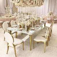 Chaises d'événement de luxe empilables à cadre métallique doré pour réceptions de mariage, banquets et salles de réception