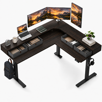 Bureau d'ordinateur en métal moderne de 63 pouces en forme de L avec tiroirs, réglable en hauteur, écologique, pour la maison et le bureau (vente en gros)