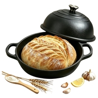 6QT, Moule à pain au levain avec couvercle en fonte pré-culottée pour four à pain