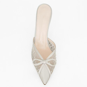 Zapatos de Tacón Alto para Mujer, Talla Grande 45, con Lazo y Diamantes Brillantes, Sandalias de Tacón Fino con Pedrería, Mules de Malla para Vestir - Product Image 4