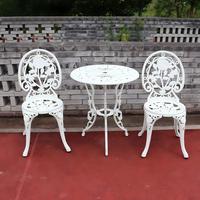Ensemble bistrot de patio en aluminium moulé blanc, 3 pièces, table et chaises d'extérieur, motif rose, durabilité 10 ans, modèle pour balcon, bord de piscine, jardin