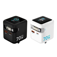 Cargador Rápido USB C PD GaN de 70W con Cargador de Pared Digital 3 en 1 con IA, Adaptador de Cargador USB C Retráctil para iPhone 18 17 iPad