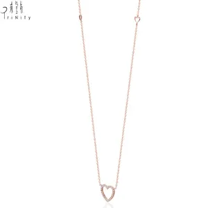 Necklace New New Arrival Elegant Necklace Jewelry Set 18K Rose Gold Diamond Heart Pendant Necklace For Girls