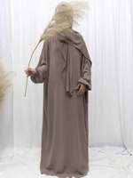 Robe Abaya Légère en Polyester pour Femmes, Hijab Modeste de Luxe avec Khimar en Soie pour Mariages d'Été et Aïds, Taille Adulte