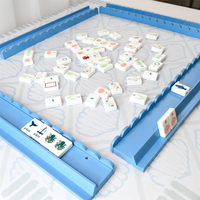 Ensemble de 4 supports en bois bleu festonné pour Mahjong, supports de tuiles incurvés de 50 cm avec 3 curseurs magnétiques