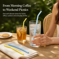 Pailles réutilisables en silicone de qualité alimentaire, courbées, avec brosse de nettoyage pour eau, jus, café, gobelet
