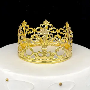Wholesale Silver Round Happy Birthday Cake Topper Party Decor Tiara Prom King Metal Crown For Men