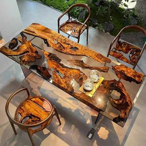 <span class=keywords><strong>Set</strong></span> <span class=keywords><strong>Tavolo</strong></span> da Pranzo Grande di Design Moderno in Legno Massello di Noce Nero <span class=keywords><strong>e</strong></span> <span class=keywords><strong>Resina</strong></span> Epossidica Trasparente Personalizzabile Tavolino da Tè per Arredamento Casa - Product Image 1