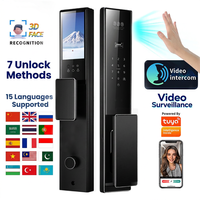 Serrure de porte d'entrée intelligente de luxe OEM 7-en-1 avec déverrouillage à distance Tuya WiFi, empreinte digitale, veine palmaire, biométrique, certifiée CE FCC