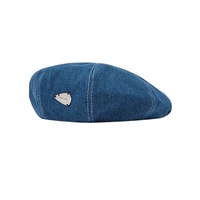 Boina vaquera azul para mujer, sombrero de boina de algodón, gorro de algodón para artista francés