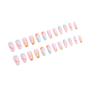<span class=keywords><strong>Ongles</strong></span> longs tendance Y2K, style ballerine, à presser, orange <span class=keywords><strong>turquoise</strong></span>, ligne française ondulée, couverture complète, <span class=keywords><strong>faux</strong></span> <span class=keywords><strong>ongles</strong></span> réutilisables, manucure pour femmes - Product Image 4