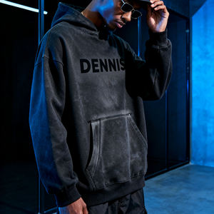 Felpa con Cappuccio Oversize da Uomo 100% Cotone, Stile Streetwear, Lavaggio Acido, Applicazioni, Senza Cordoncino, Personalizzabile, <span class=keywords><strong>2026</strong></span> - Product Image 3