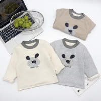 T-shirt à manches raglan pour bébé et tout-petit, doublé double couche, avec motif ours en peluche sur l'épaule et les oreilles, confortable pour l'automne et l'hiver