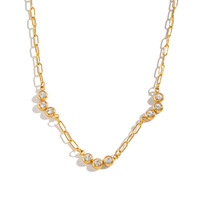 Collier chaîne trombone personnalisé en acier inoxydable 316L avec perles de zircon dorées, collier ras du cou minimaliste pour femme
