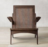 Fauteuil d'appoint de style américain Rhoohill, chêne blanc avec cannage naturel, fauteuil de salon en bois massif, fauteuil de détente