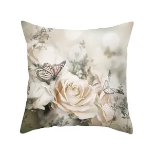 Factory OEM Butterfly Printing Plush Pillowcase Custom Home Decor Sofa Throw Pillow Cover Butterfly Flowers Luxury Cushion Cover
