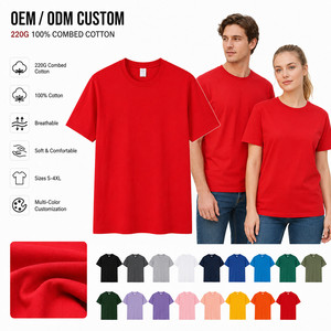 Camiseta de Hombre Personalizada con Logotipo, 220G, 100% Algodón Peinado, Cuello Redondo Clásico, Venta al Por Mayor, Tallas S-4XL, Color Carmesí - Product Image 1