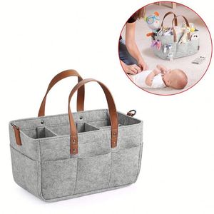Cesta Multiusos para Pañales, Caja de Almacenamiento de Fieltro con Bolsillo, Cesta Portátil para Toallitas Húmedas para Bebés con Compartimento - Product Image 4