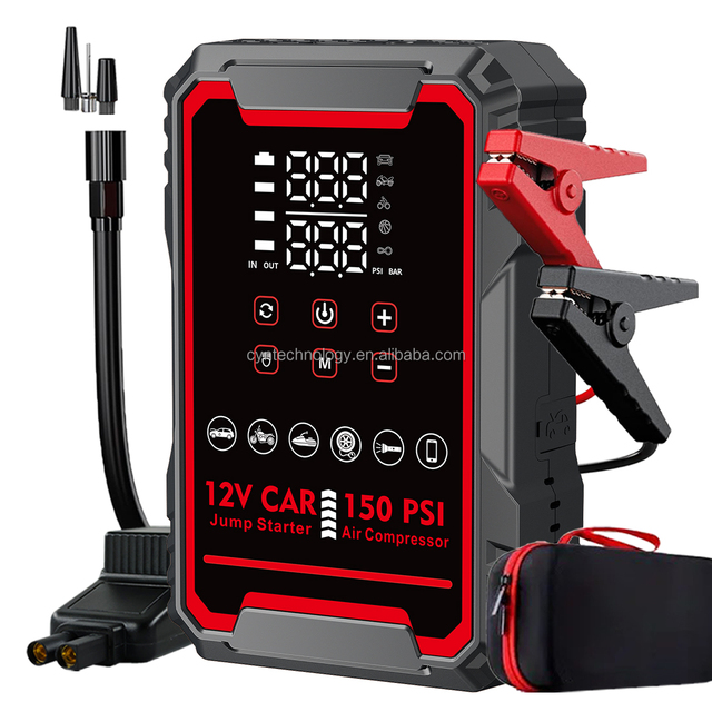 Portable 4-in-1 Jump Starter & Air Compressor 12V Lithium Battery Booster Pack 2000A Peak Current 22200mWh Capacity