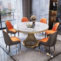 Table à manger en pierre frittée et marbre, avec pieds en métal robustes, et 6 chaises complètes, mobilier pour villa, hôtel, salle à manger privée