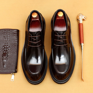 Zapatos Oxford de Cuero Genuino con Punta Redonda, Cordones, Suela de Goma Antideslizante, para Oficina, Carrera Profesional, Todas las Temporadas, Color Sólido - Product Image 3