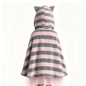 Mantello con Cappuccio in Pile a Righe Grigie per Bambine, <span class=keywords><strong>Costume</strong></span> da Gatto Tabby per Halloween e Feste di Compleanno - Product Image 3