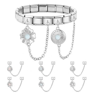 Pulsera de dijes italianos de moda DIY, doble módulo con colgante de cadena, pulsera de dijes italianos de acero inoxidable - Product Image 3