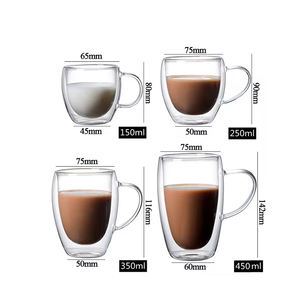 Resistente al calore a doppia parete borosilicato caffè Espresso bicchieri di <span class=keywords><strong>vetro</strong></span> tazze con manico - Product Image 2