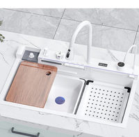 Évier de cuisine en acier inoxydable 304, cuve simple, grand format, à encastrer, multifonctionnel, moderne, intelligent, facile à nettoyer, blanc