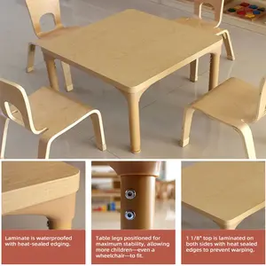 Ensemble table et chaise Montessori pour salle de classe préscolaire, mobilier de maternelle en contreplaqué, bureau <span class=keywords><strong>d</strong></span>'activités éducatives pour enfants, équipement de garderie - Product Image 3