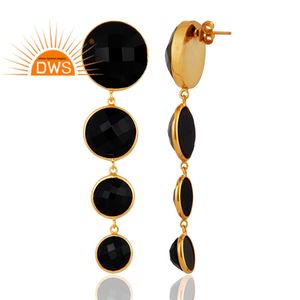 Natural Black <b>Onyx</b> Dangle <b>Earring</b> Gemstone Silver Gold Plated <b>Earring</b> Women's Jewelry Supplier Classic Collection - Product Image 2