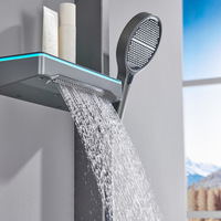 HONGDEC Nouveau design moderne Système de douche mitigeur eau chaude/froide avec rangement double couche et robinets doseurs mural pour salle de bain