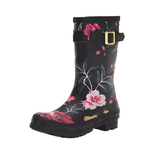 Bottes de pluie imperméables à talon haut en caoutchouc, imprimées sur mesure, motif floral, pour femme - Doublure en maille pour l'hiver et l'été - Product Image 2