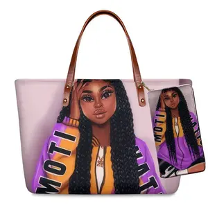 Luxury Black Art African Girl Designer Famous Brands Sets Ladies Custom Handbags Women Bags Tote Bags With Custom Printed Logo