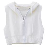 Cardigan en tricot acrylique zippé décontracté pour femme, séchage rapide, polyvalent, avec capuche et logo frontal, style robe fine, vente en gros