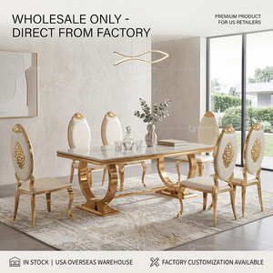 Meubles de maison de luxe modernes, ensembles de tables de salle à manger, table à manger en marbre et acier inoxydable - Product Image 1
