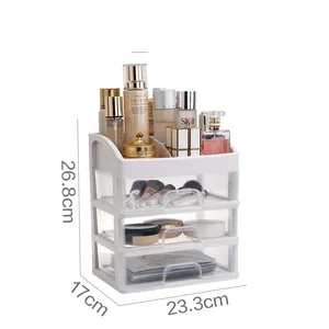 Multi-Layer Laci Putih/Merah Muda Kotak Penyimpanan Meja Makeup Penyimpanan Tahan Debu Rak Sortir Sederhana dan Transparan