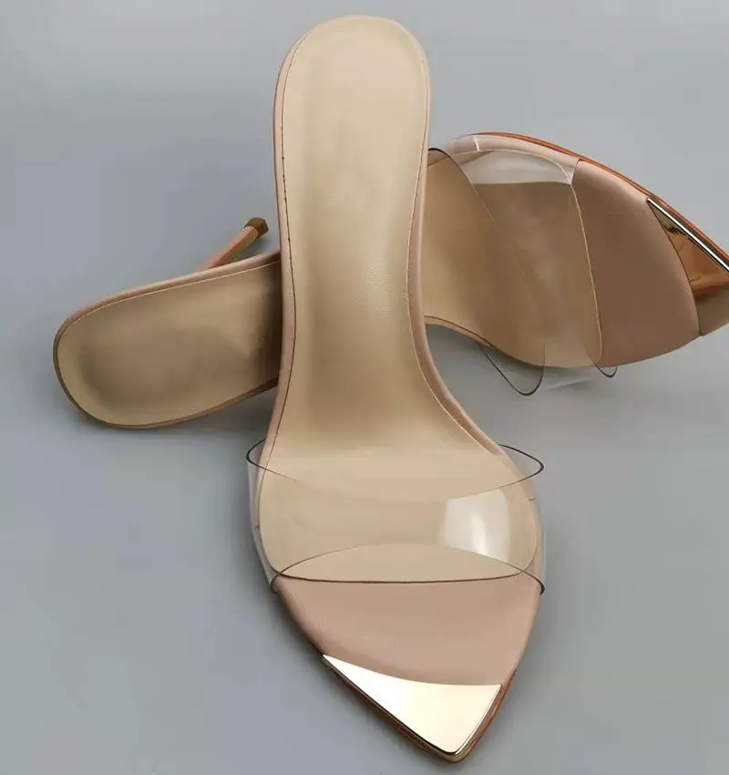Hot Selling Gold Tipps Spike Heels sexy Dame Schuhe PVC Sandalen High Heels Schuhe für Frauen