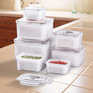 Recipientes Transparentes de Plástico para Refrigerador con Colador Extraíble y Tapa, Caja Organizadora Multifuncional - Product Image 1