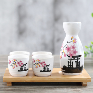 Juego de copas de <span class=keywords><strong>vino</strong></span> y olla de sake de porcelana de estilo japonés con utensilios Caja de regalo de color bajo vidriado de alta temperatura y bandeja de Bambú - Product Image 4