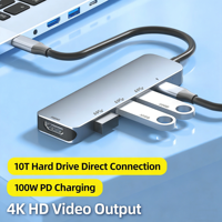 Hub USB C 5 en 1 de Aleación de Aluminio, Listo para Enviar, con Carga Rápida PD de 100W, 5 Puertos Tipo C USB 3.0 para PC, Laptop, Estación de Acoplamiento
