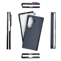 Funda de Cuero PU para Samsung Galaxy Z Fold 7 6 5 W25 con Textura de Fibra de Carbono, Protección de Bisagra y Cristal Templado