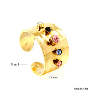 แหวนชุบทอง 18K สไตล์ยุโรปอเมริกัน ประดับด้วยหินหลากสี เครื่องประดับแฟชั่นสำหรับผู้หญิง สวมใส่ได้ทุกวัน ดีไซน์ทรงเรขาคณิต - Product Image 4