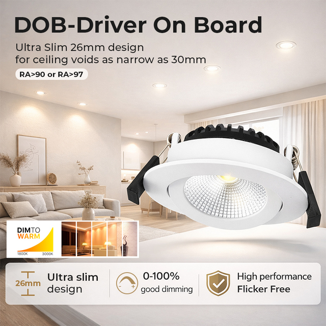 Driver on Board DOB Spotlight Indoor Aluminum Adjustable Down Light Dimmable Round Embedded COB Recessed Ceiling Led Downlight