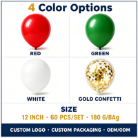 Vente en gros de 60 ballons ronds en latex brillants, rouge, vert, blanc, fournitures pour fêtes de Noël