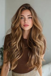 <span class=keywords><strong>Parrucca</strong></span> Lace Front Marrone Scuro con Riflessi Caramello, <span class=keywords><strong>Parrucca</strong></span> Lunga Ondulata in Capelli Umani Veri, <span class=keywords><strong>Parrucca</strong></span> Naturale Stratificata con Balayage Ondulato per Donne - Product Image 3