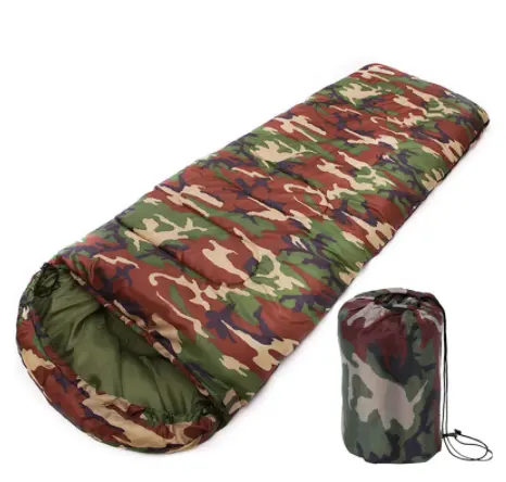 Woodland Kamuflase kantong tidur luar ruangan, kantong tidur gaya amplop dengan pengisi katun hangat dan aman untuk bepergian dan mendaki XA380B